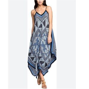 Nic+Zoe Calypso Silk Asymmetrical Midi Dress in Blue Size Small